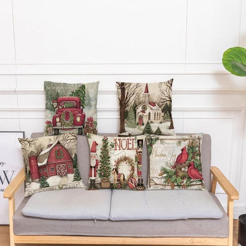 4PCS 18x18'' Merry Christmas Linen Pillow Cases Sofa Cushion Cover Home Decor 