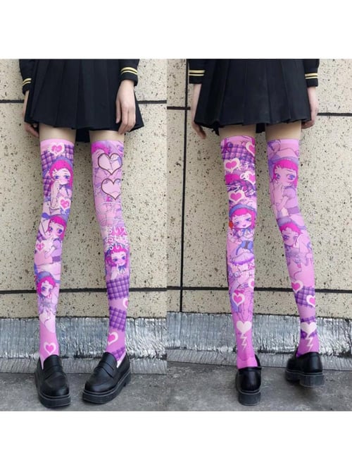 Xdodnev Women Anime Over Knee Long Socks Kawaii Cat Paw Striped Thigh High Stockings