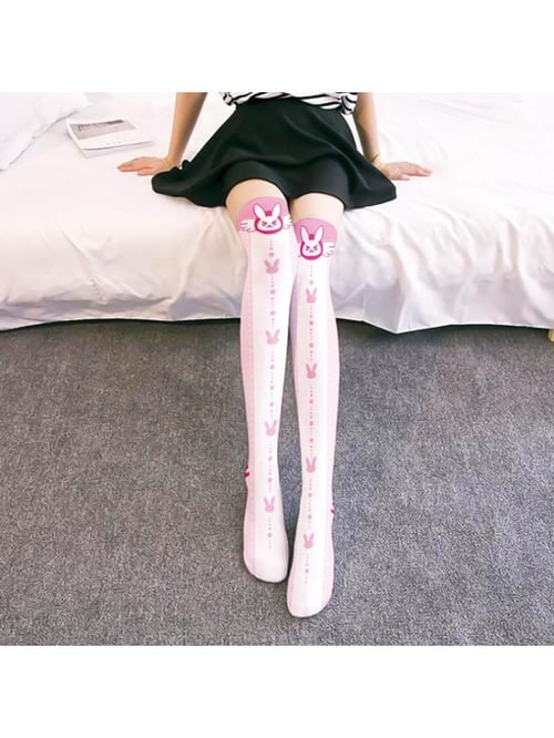 Xdodnev Women Anime Over Knee Long Socks Kawaii Cat Paw Striped Thigh High Stockings
