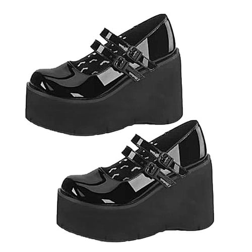 Platform Mary Janes for Women Young Girl Round Toe Ankle Strap Lolita Style Chunky Platform Low Heel Pumps Oxford Shoes Gothic Wedges 