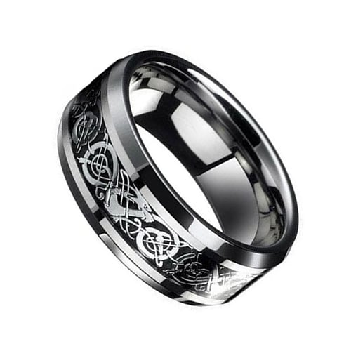 Fashion Men's Silver Celtic Dragon Titanium Stainless Steel Wedding Band Ring 