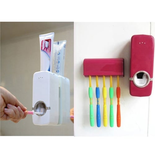 5 Toothbrush Holder Set Wall Mount Stand F Auto Automatic Toothpaste Dispenser 