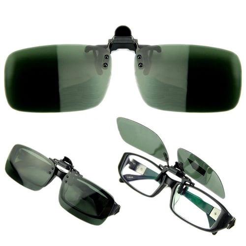 Polarized Lens Glare Block Clip On Flip Up Sunglasses For Glasses Night Driving