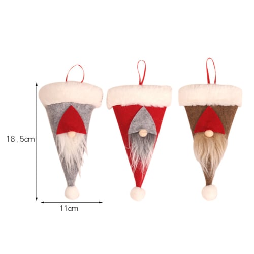 Gnome Christmas Hat Silverware Holder Cutlery Bag Tableware Pocket Hanging Decor 