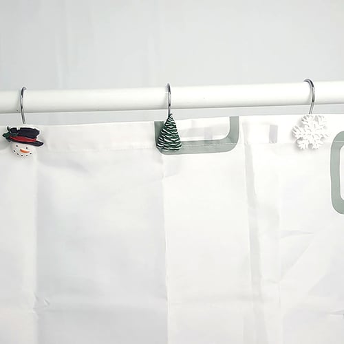 Christmas Cute Snowman Snowflake Baubles Waterproof Polyester Shower Curtain Set 