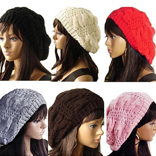Fashion Warm Winter Women Beret Braided Baggy Knit Crochet Beanie Hat Ski Cap US 