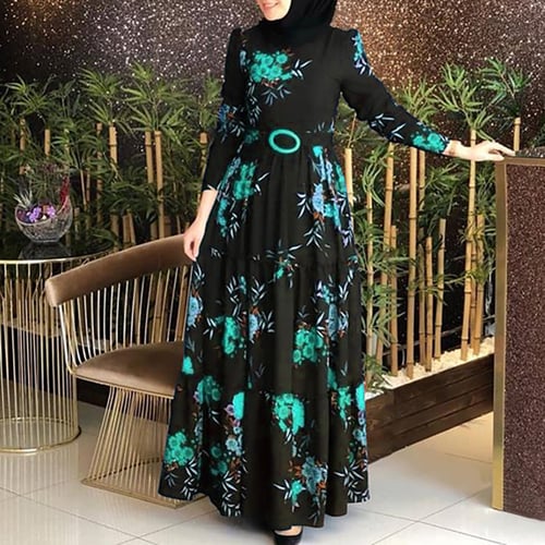 Muslim Women Long Sleeve Maxi Dress Robe Embroidery Ethnic Abaya Islamic Kaftan