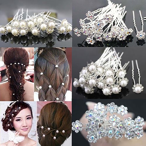 20pcs Women Pearl Flower Crystal Rhinestone Hair Pins Wedding Bridal Accessories 
