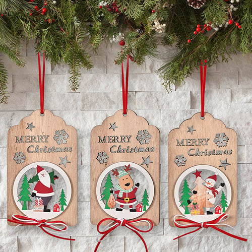 Happy Christmas Exquisite Home Premium Wooden Pendant Hanging Decoration 