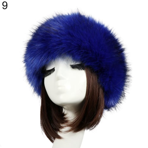 Women Russian Faux Fluffy Fox Fur Hat Headband Winter Earwarmer Ski Outdoor Acc 