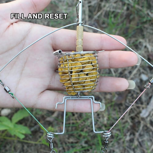 Fishing Feeder Automatic Tackle Multi Functional Launcher Trap Spring Cage Hook 