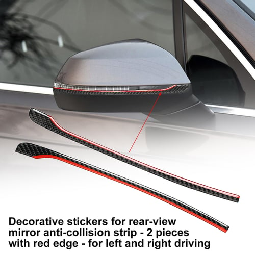 2Pcs Red Carbon Fiber Rearview Mirror Cover Trim Strip For Audi Q7 2016-2019