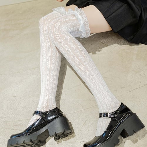 1 Pair Lolita Socks Flexible Easily Clean Lace Long Tube Lolita Socks for Girl 