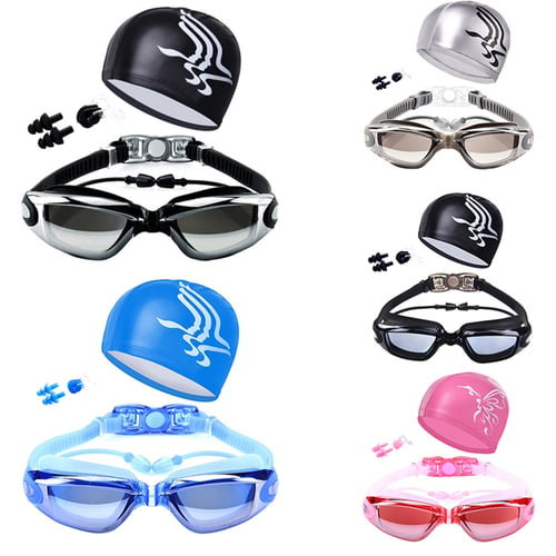 Swimming Glasses Goggles Anti-fog UV Waterproof Earplug Swim Cap Nose Pool Sport 