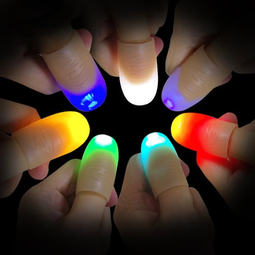 2x LED Finger Light Magic Prop Thumb Fingers Show Trick Novel 4 Light Colors 