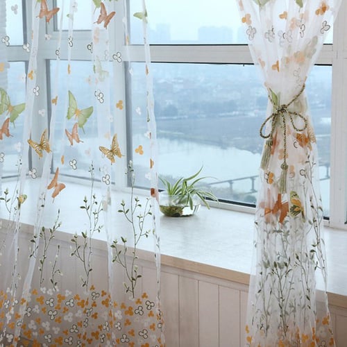 1pcs Room Voile Tulip Flower Print Curtain For Living Room Door Window Floral 