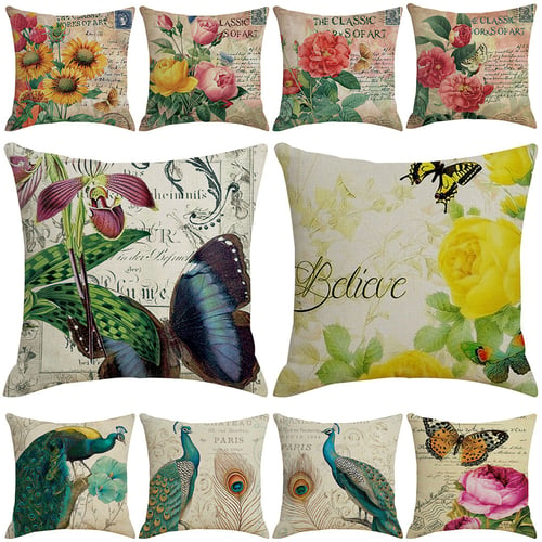 Vintage Butterfly Peacock Throw Pillow Case Cushion Cover Sofa Home Decor 