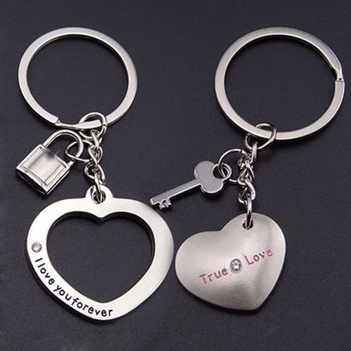 Men Women's Love Heart Lock Key Chain Ring Keyring Keyfob Lover Couples Gifts 