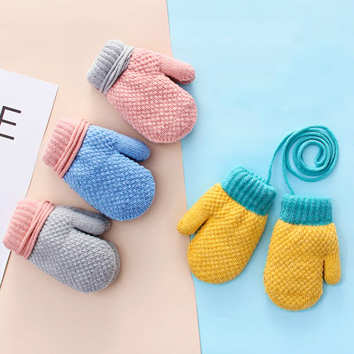 Toddler Baby Thicken Girls Boys Rope Full Finger Warm Knitted Mittens Gloves 