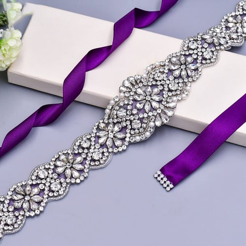 New Rhinestone Bridal Sash Waist Belt with Satin Ribbon for Wedding Party Dress 