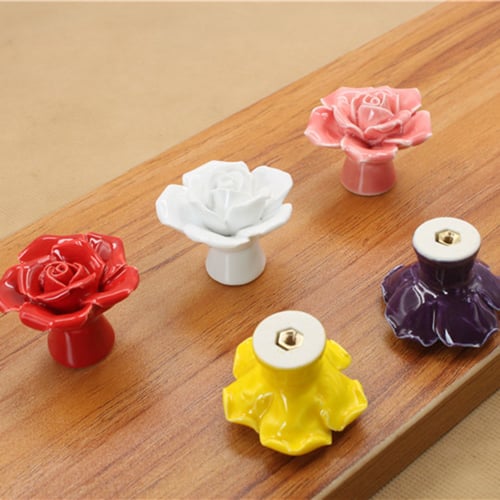 Rose Flower Ceramic Door Knobs Drawer, Rose Dresser Pulls