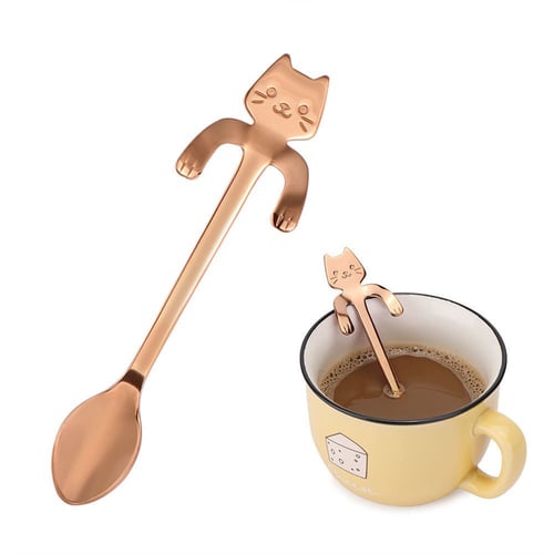 Stainless Steel Cat Coffee Drink Mixing Spoon Tableware Kitchen Teaspoon Hanging 