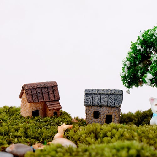 BE_ KE_ 1/4pcs Micro Landscape Miniature Village Stone House Diy Garden Ornament 