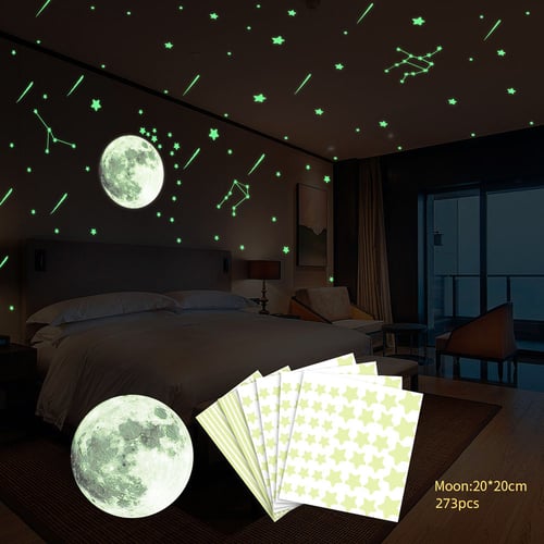 Glow In The Dark Luminous Stars And Moon Planet Space Wall Stickers Kids Bedroom 