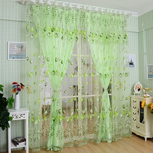AM_ CW_ Tulip Flower Voile Curtain Drape Panel Room Sheer Home Office Door Windo 