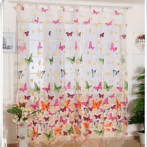 Butterfly Printed Tulle Voile Home Door Window Balcony Curtains for Room Novelty 