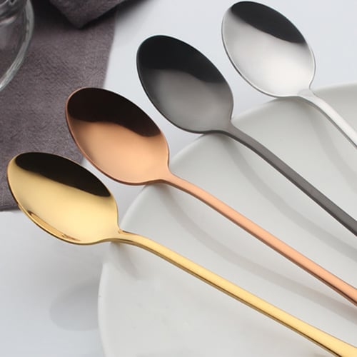 Stainless Steel Long Handle Spoons Flatware Coffee Drinking Tools Kitchen Gadget