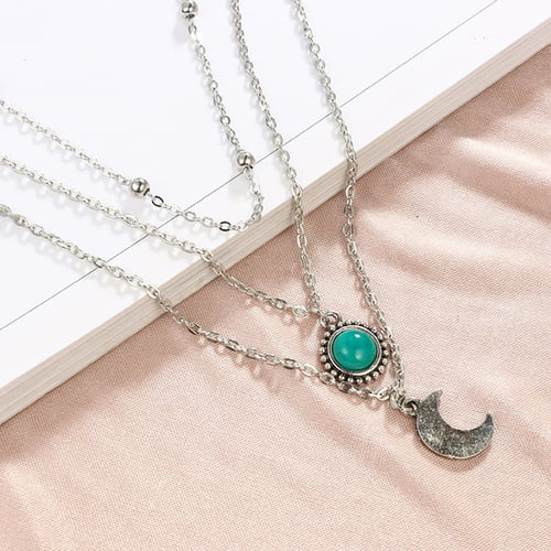 Fashion Multilayer Crystal Gem Necklace Jewelry Pendant Dream Moon