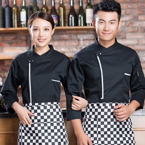 Unisex Chef Uniform Long Sleeve Chef Coat Bookstore Hotel Workwear Waiter Cloth 