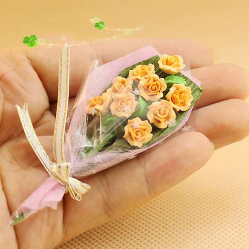 10pcs Handmade Clay Rose Flower Bonsai Rose Garden Dollhouse Miniature Accessory 
