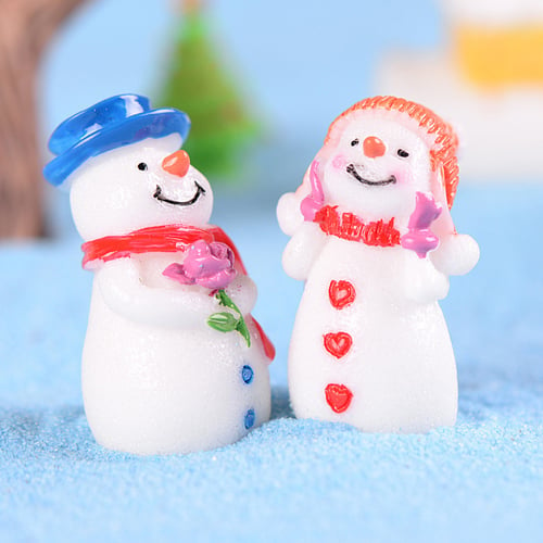 Winter Couple DIY Mini Miniature Figurine Snowman Micro Landscape Garden Deco` 