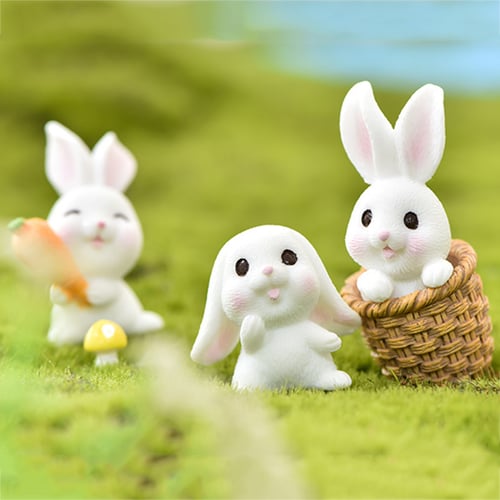 7pcs Cartoon Rabbit Eat Carrot Model Micro Landscape F Fairy Garden House Decor 
