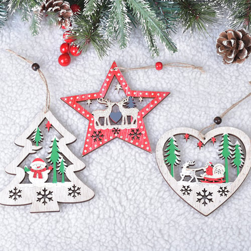 20 Christmas Tree Ornaments Pendants Wood Christmas Tree Ornaments Christmas Decoration Heart 