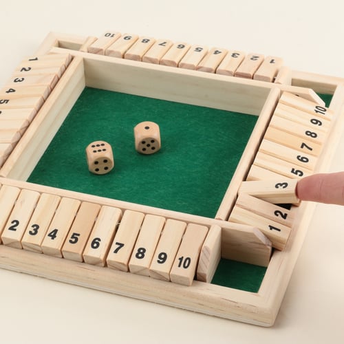 Shut The Box Wooden Classic 4 Sided Dice Board Game Pub Christmas Tabletop Toy for Kids Adults Learning Numbers Strategy Risk 2-4 Players Green