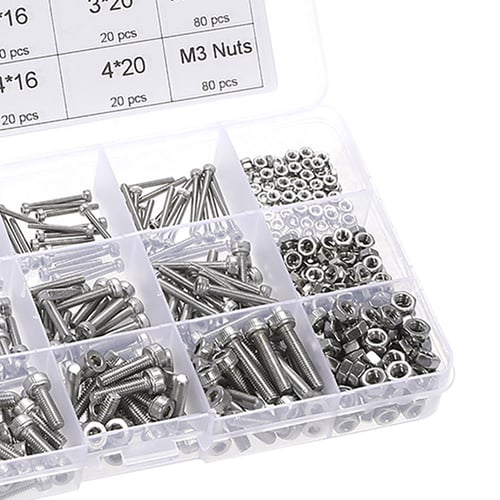480 pcs Fastener Hardware M2 M3 M4 A2 Stainless Steel Round Head Hexagon Socket Screw and Nut Assortment Set 