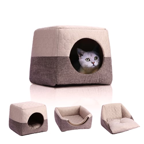 YU-HELLO Cat Bed House Cave with Cushion Large,Self Warming Cat Cubby Enclosed for Cats