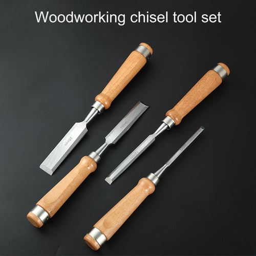 4Pcs 6/12/18/24mm DIY Carving Set Wood Flat Chisel Woodworking Handle Hand Tool 