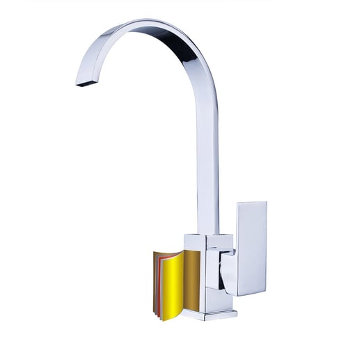 Swan Neck Kitchen Sink Mixer Tap Single Lever Swivel Spout Chrome Brass Square 