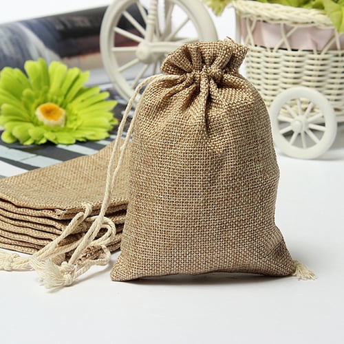 10*15cm Natural Burlap Linen Jute Vintage Wedding Drawstring Gift Favor Sack Bag 