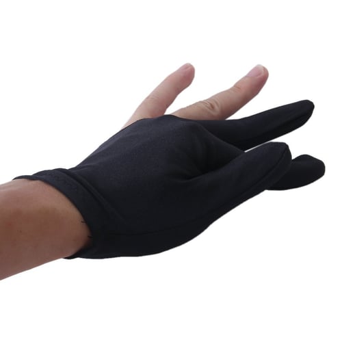 Black Professional Billiard Three Finger Open Fingertip Hand Glove 