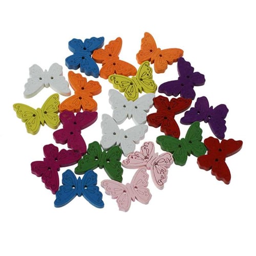 Crafts Sewing DIY. Pack of 20 Multicoloured Butterfly Shaped 2 Hole Wooden Buttons for Scrapbooking 