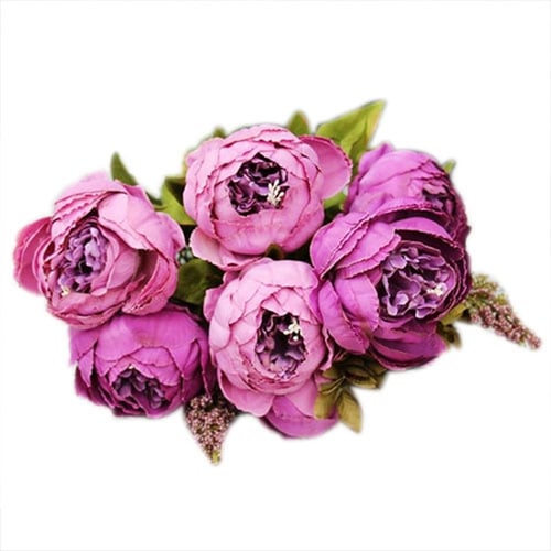 1Bouquet 8 Heads Artificial Peony Silk Flower Leaf Home Wedding Party Decoration 