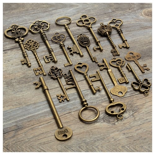 18 Pcs Antique Vintage VTG Old Look Skeleton Keys Bronze Steampunk Pendant 