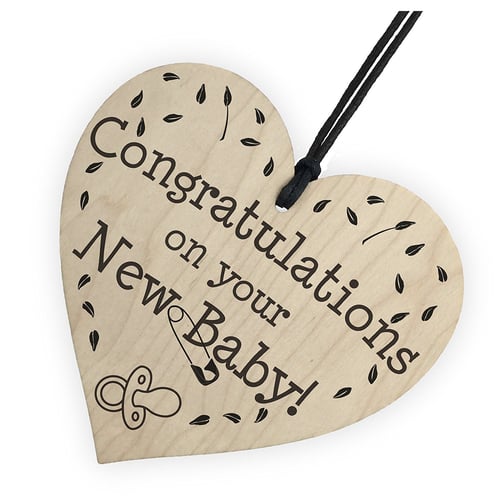 Congratulations On Your New Baby Wooden Hanging Heart Plaque Shabby Chic Sign Congratulations On Your New Baby Wooden Hanging Heart Plaque Shabby Chic Sign