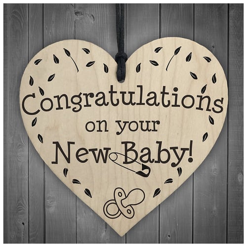 Congratulations On Your New Baby Wooden Hanging Heart Plaque Shabby Chic Sign 