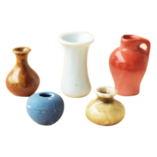 1/12 Scale Dollhouse Miniatures Colourful Ceramic Porcelain Vases 5Pcs Set 